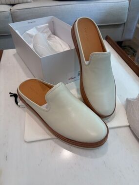Vince ivory Leather Slip-On Mules with Tan Insole